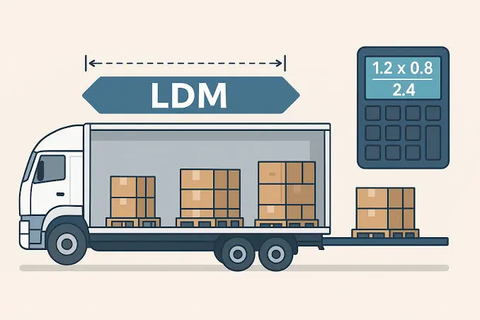 Truck floor marked as one loading metre, with the sum 1.2 times 0.8 divided by 2.4